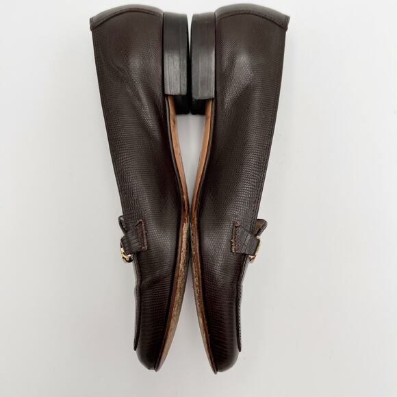 Vtg Salvatore Ferragamo Womens Loafer 6 AA Chocolate Brown Leather Gold Italy - Picture 5 of 12